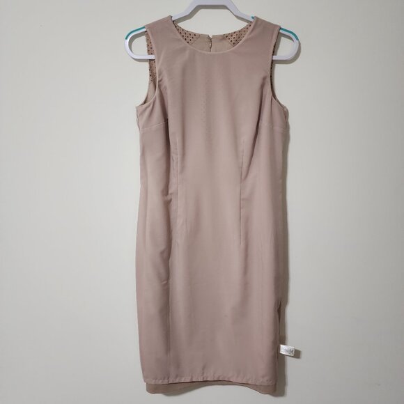 NWT $169 Ann Taylor Womens Sheath Dress Beige Wool-Blend Sleeveless Tall Size 8T - Picture 3 of 10